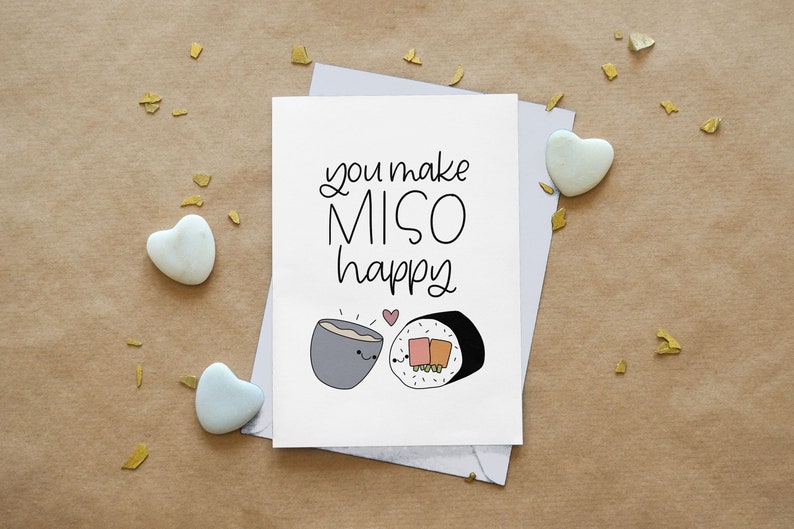 Thinking of You Cards Positive Cards Card Set for Friends and Family Asian Food Punny 4 Pack of Recycled Paper Greeting Cards