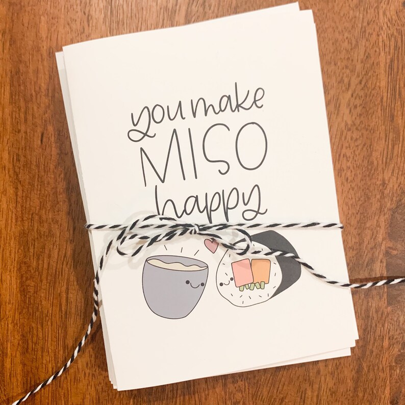Thinking of You Cards Positive Cards Card Set for Friends and Family Asian Food Punny 4 Pack of Recycled Paper Greeting Cards