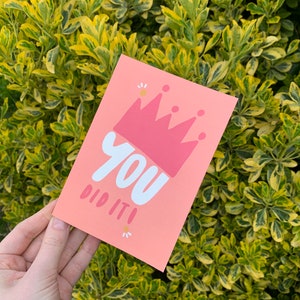 A6 Illustrated « You did it » Good Luck carte Rose