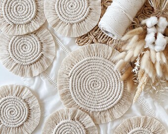 Macrame coasters, table decorations, accessories, in boho style