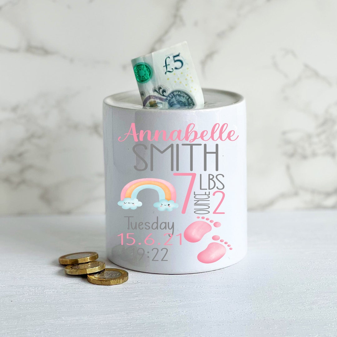 Pink Keepsake Money Box, Personalised Gift for Baby, Personalised Baby