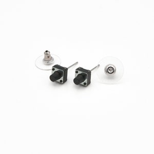 E-waste button pushbutton earrings with stainless steel needle (Pushbutton works and clicks) - Bisuttronic