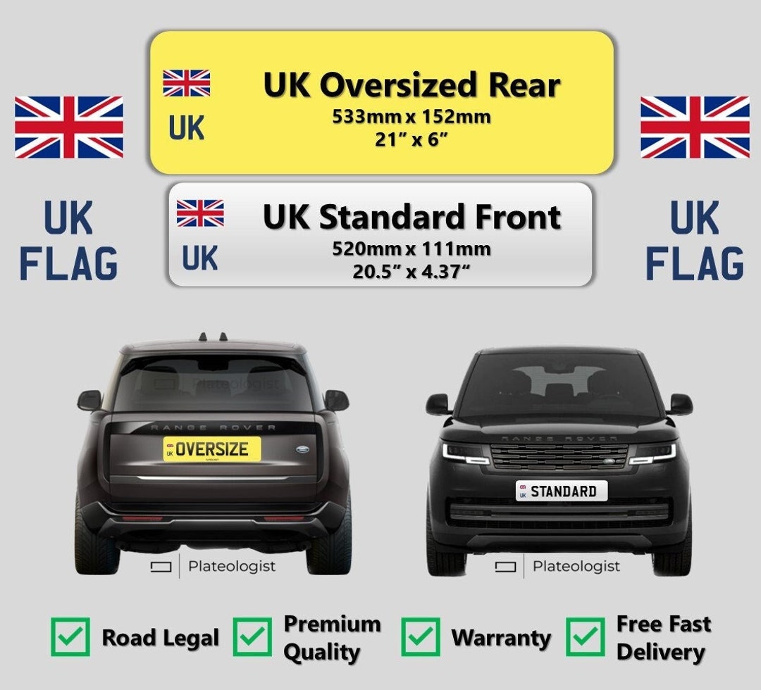 Land Rover Rear Plate Pair UK Oversized Rear & Standard Front Road Legal Number Plate Land ...