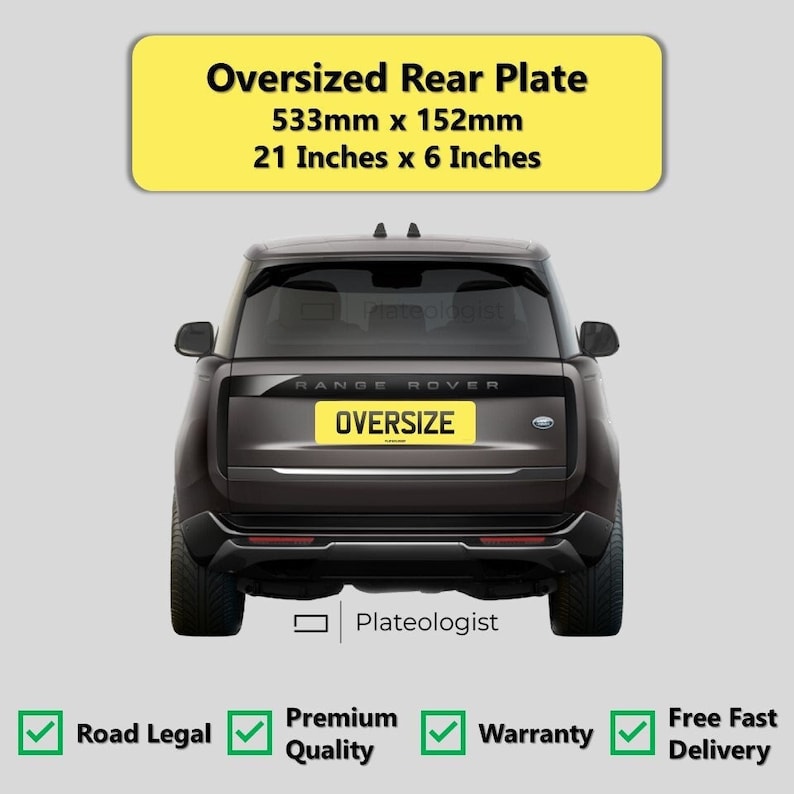 Large Rear Number Plate Rear Oversized Number Plate Bentley Jaguar Range Rover Sport Road Legal ...