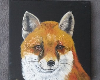 Painting fox in oil on black canvas