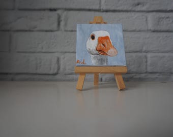 Mini painting of a goose on a wooden easel