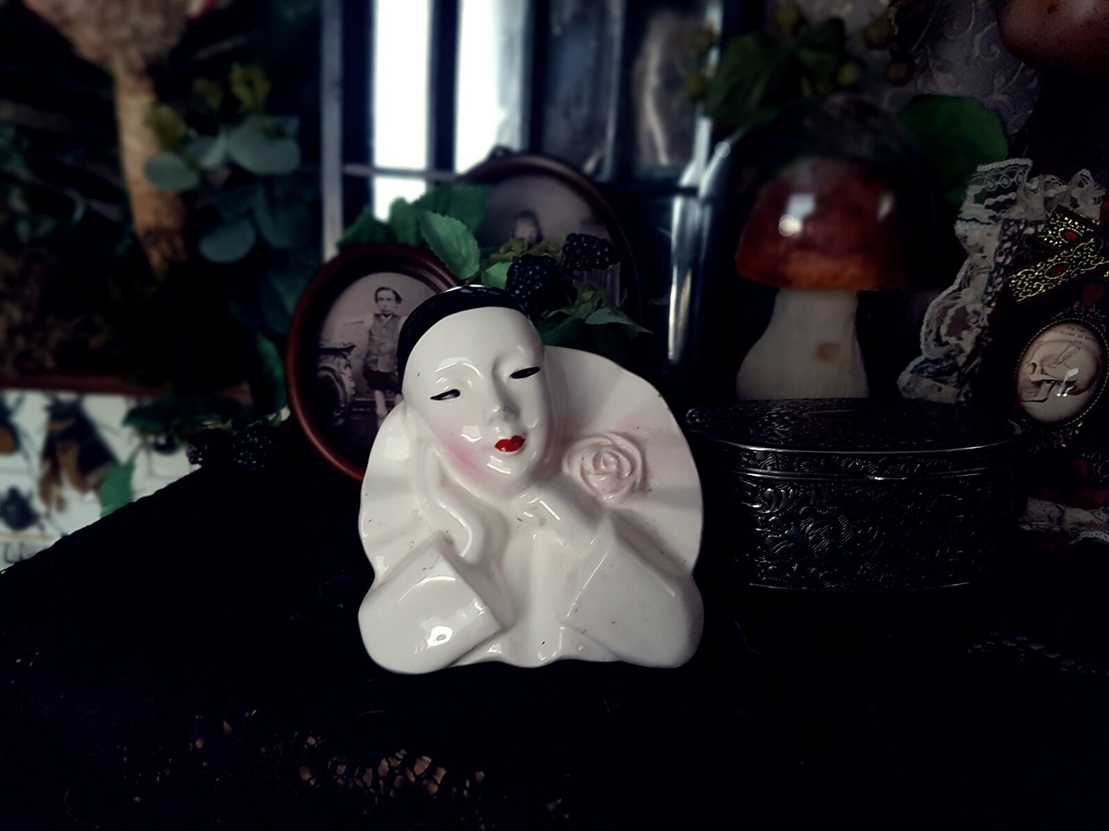 VINTAGE Ceramic Pierrot Bust, Clown Doll, Clown Decor, Retro