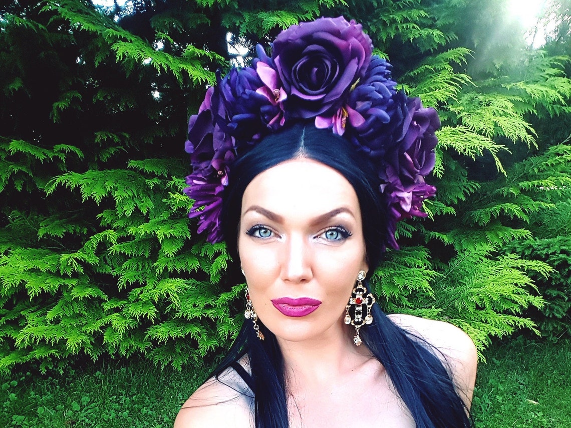 PURPLE FLOWER CROWN Dark Flower Crown Floral Crown Flower Etsy