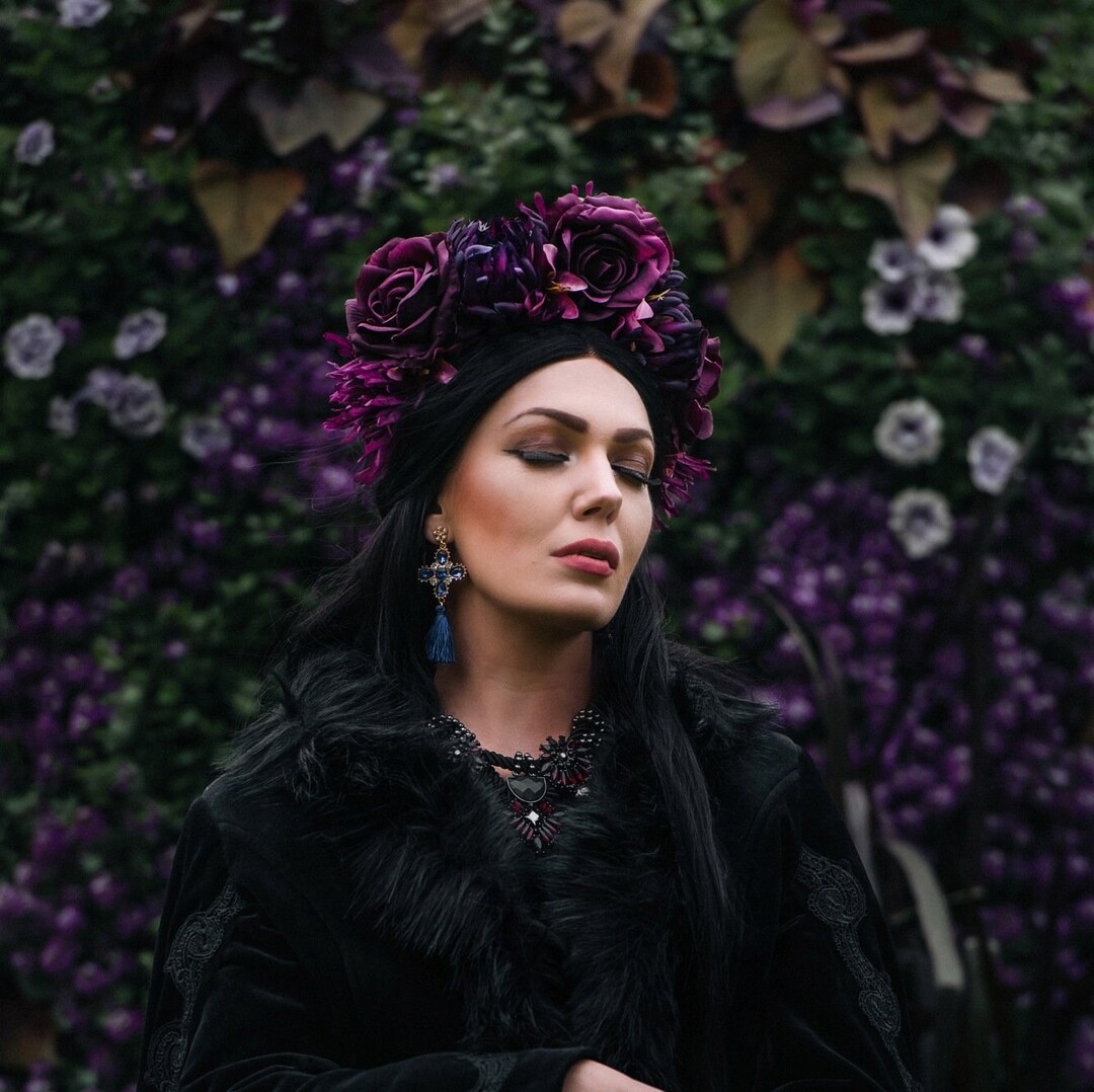 PURPLE FLOWER CROWN, Dark Flower Crown, Floral Crown, Flower Headband