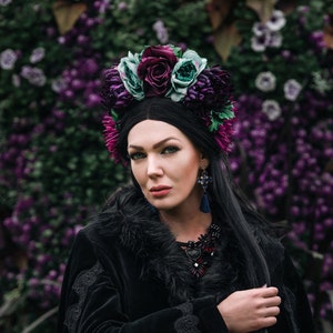 PURPLE FLOWER CROWN, dark flower crown, Floral Crown, Flower Headband, Gothic Headband, Gothic crown, gothic wedding, festival crown, diadem