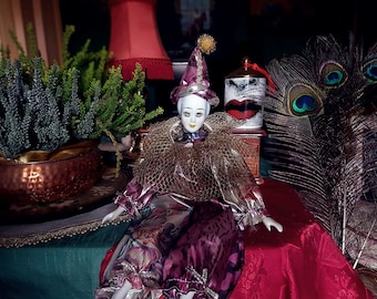 VINTAGE Pierrot DOLL, Clown doll, doll, clown decor, retro