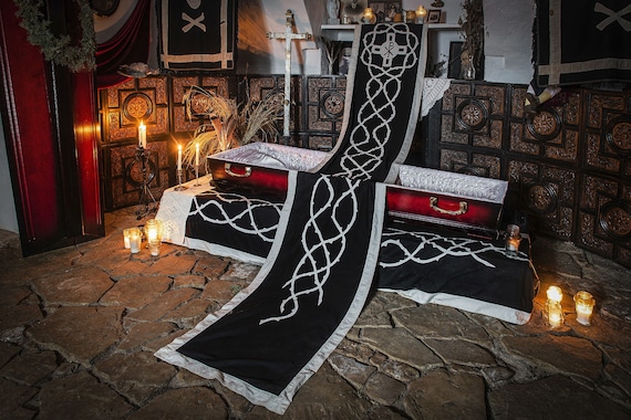 Antique Church Funeral Flag, crown of thorns, church flag, Antique Church Banner, funeral flag, mourning flag, church antique, memento mori