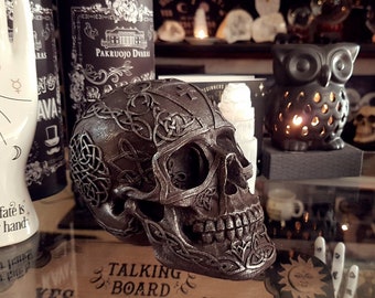 BLACK CELTIC SKULL, Celtic skull, Skull, Cabinet of Curiosities, Oddities, black skull, medieval decor, Human Skull, gothic decor, halloween