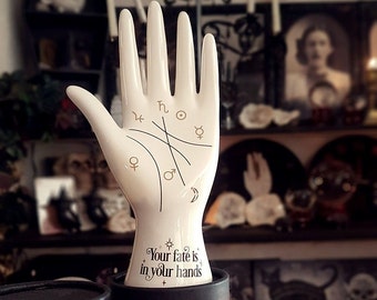 Ceramic Vintage Palmistry Hand, Vintage Style, Curiosities, Oddities, astrology palm readings, palmistry hand, Fortune Telling, witchcraft