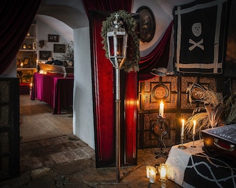 Antike Prozessionslaterne der Kirche, Beerdigungslaterne, Kirchenlaterne mit Stiel, Kirchenlichtlampe, Buntglaslaterne, Kerzenhalter, Fackel