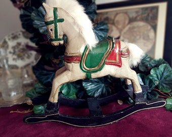 Cavallino Dondolante In Legno Vintage - Scultura Decorativa Per Scrivania, Casa, Ufficio, Regalo Bambini