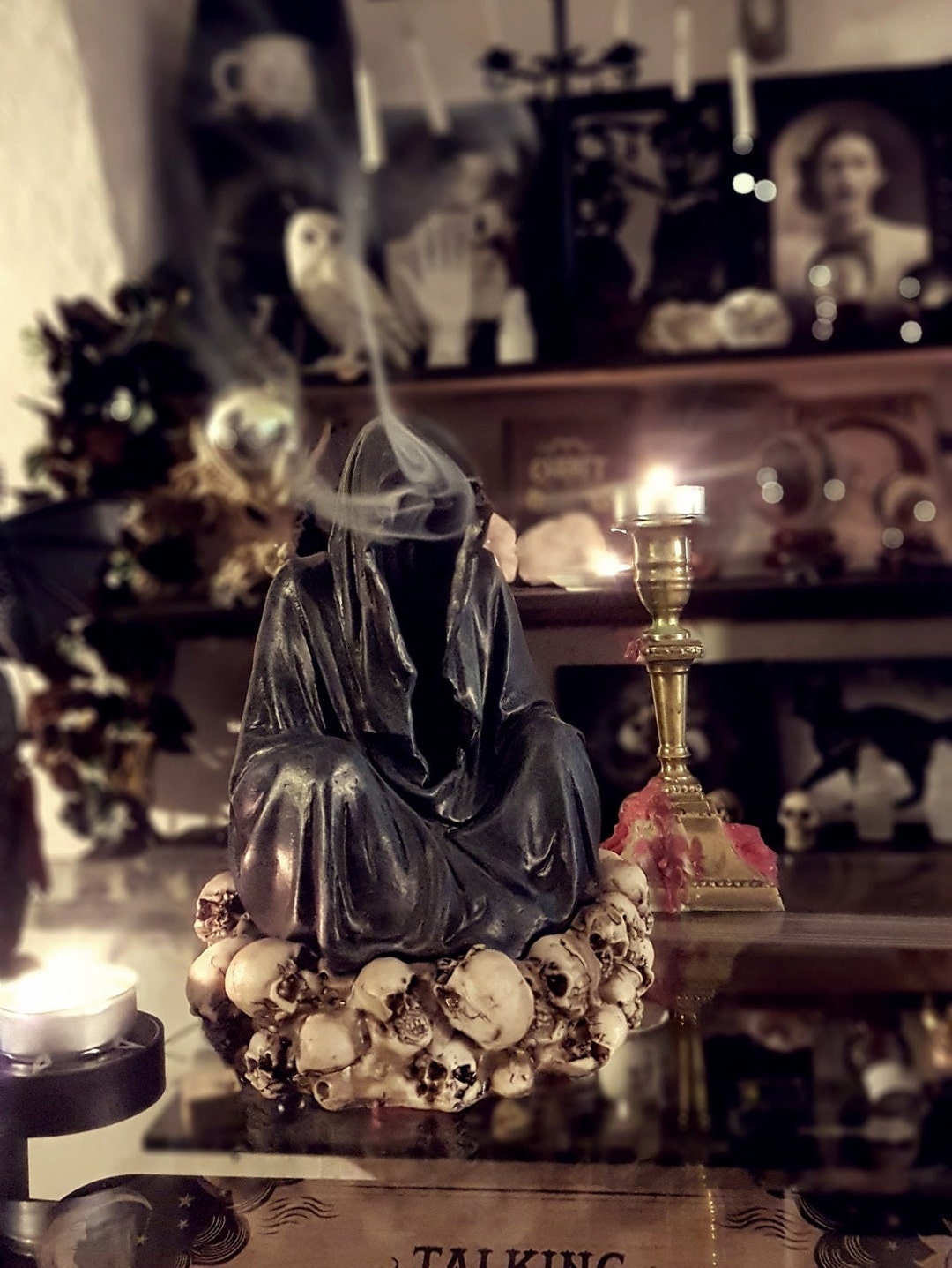 DWK Grim Reaper Skull Boat Decorative Incense Holder | Grim Reaper  Decoration Large Incense Burner | Skull Decor Gothic Bookshelf | Reaper  Figurines 