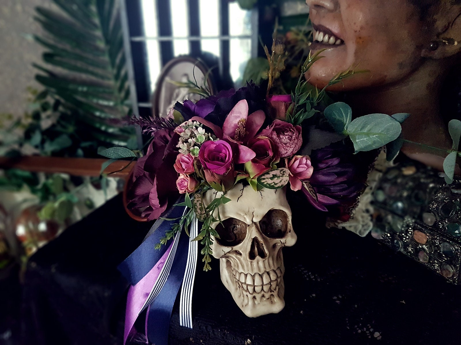 Gothic Unicorn Skull Purple Flower Floral Punk Girl Goth PopSockets Adhesive PopGrip