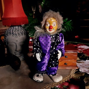 BAMBOLA DA CLOWN VINTAGE, maxi, bambola da clown, bambola di sabbia, clown, arredamento da clown, bambola retrò, arte della bambola, bambola giullare, arlecchino, circo, bambola di porcellana
