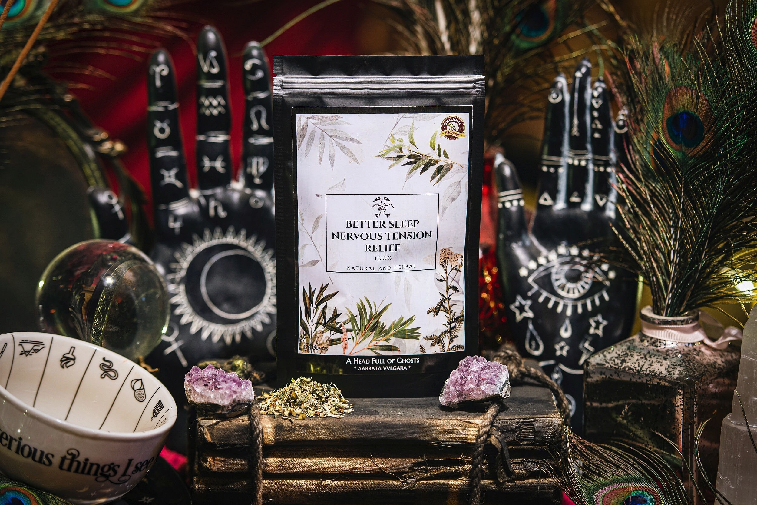 Home Grown herbal tea HEAD FULL of GHOSTS, Natural herbal tea for nervous system, better sleep tea, relief tea, menopause tea,AdHD tea,50g