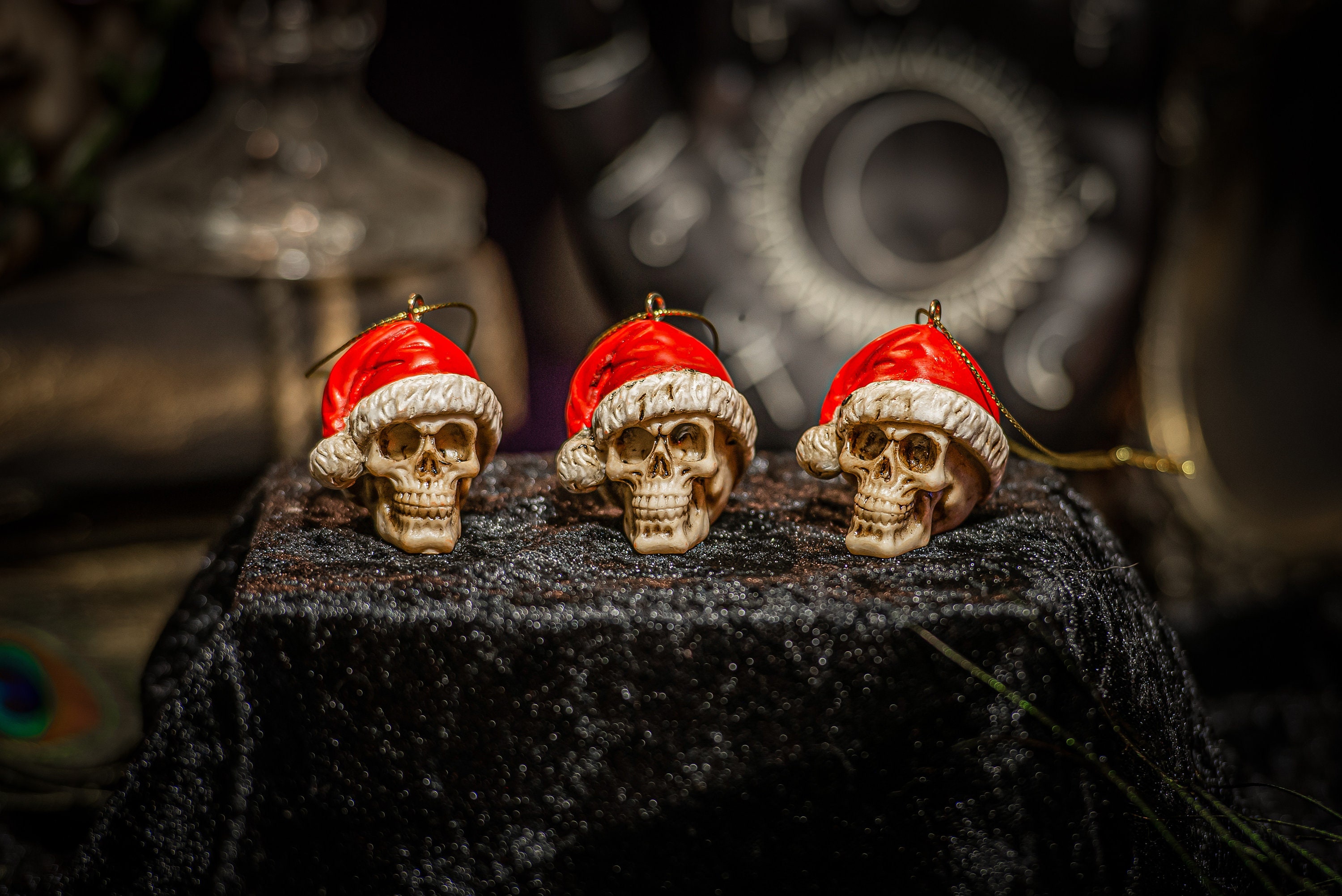 CHRISTMAS SKULL, Santa Skull, Christmas Tree Ornament, Gothic