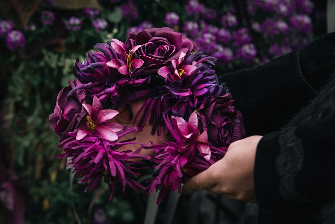 PURPLE FLOWER CROWN Dark Flower Crown Floral Crown Flower Etsy