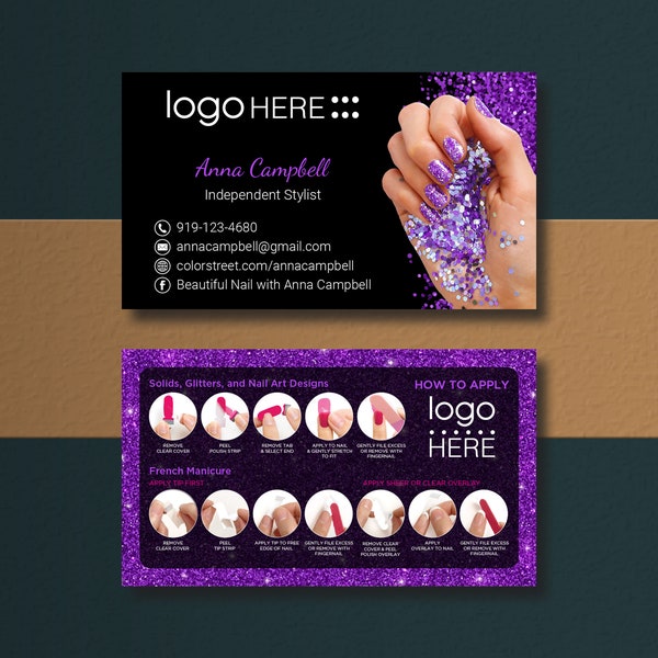 Personalized Nail Business Cards - Nail Stylist Business Cards - Nail Applications Instrucstions - Digital Download 05