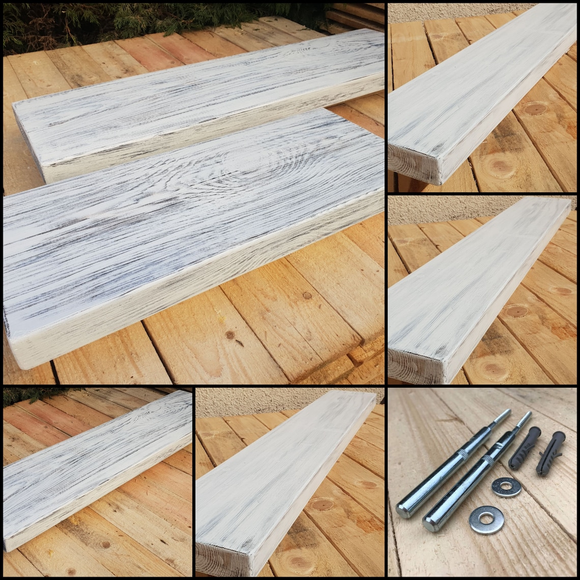White Washed Rustic Floating shelf shelves includes brackets Etsy