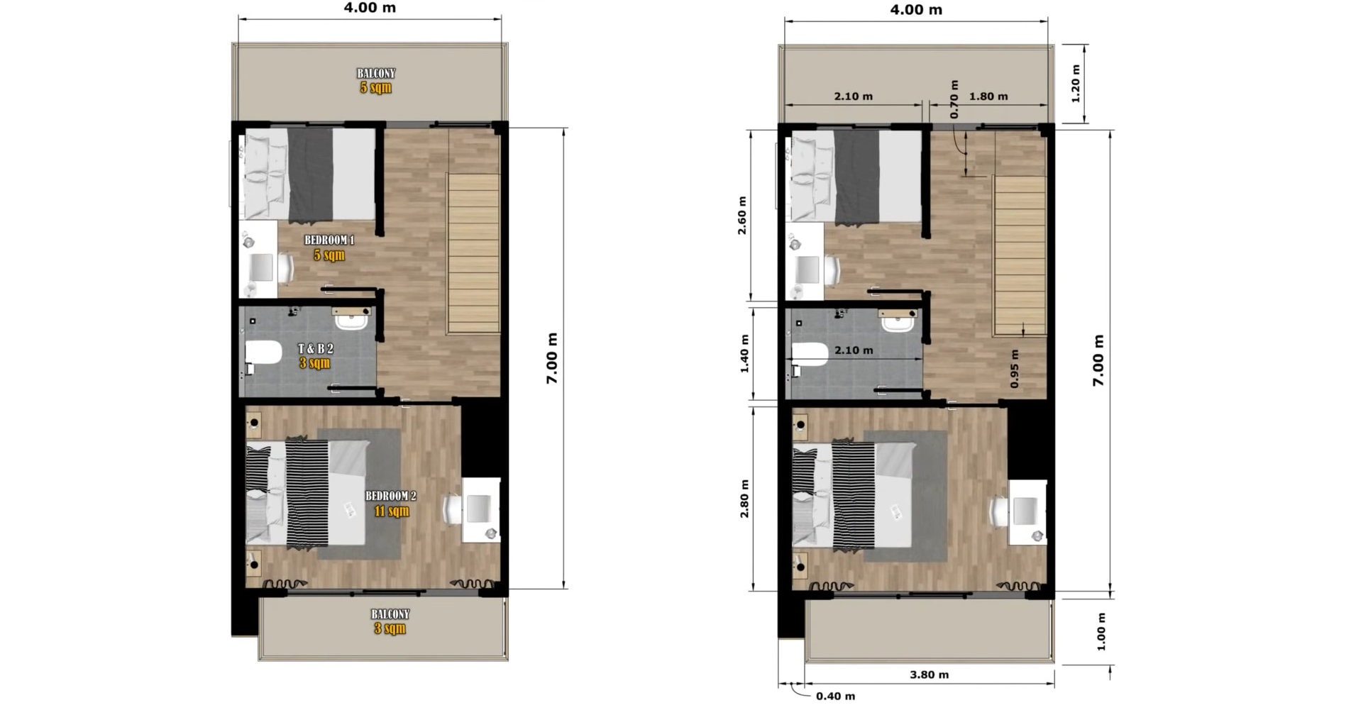 4m X 7m 2 Bedroom Modern Granny 2 Storey Tiny House Plan - Etsy Australia