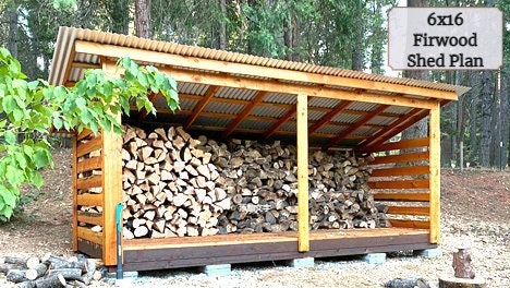 Firewood Shed Plans 6x16 4 Cord DIY Plan with Material Cut List step by Step Instructions Etsy