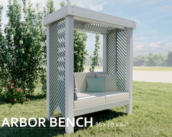 Modern Arbor Bench Plans - 36" x 68” -Garden Arbor Plans - Arched Pergola Plans - Builds Plans, DIY Trellis Plans - [With Material List]