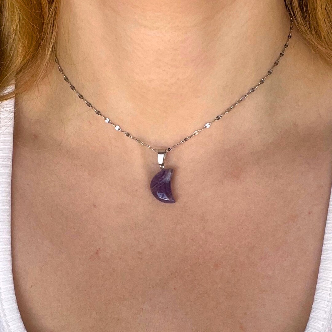 Amethyst Crescent Moon Pendant Necklace - Etsy