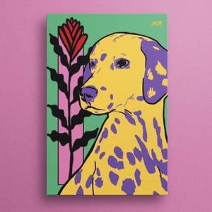 Impression d'art Dalmatien A5 – Affiche Pop Art, Illustration colorée d'animaux de compagnie, Art mural animalier moderne et original, Décoration canine vibrante pour la maison