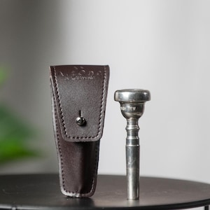 Trumpet MOUTHPIECE POUCH. Single holder for trumpet mouthpieces, crafted from genuine leather case. Protective mouthpiece bag Secure storage