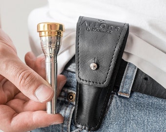Trumpet MOUTHPIECE POUCH. Single holder for trumpet mouthpiece, handmade leather crafted. Protective mouthpiece bag Secure storage