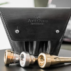 Trumpet MOUTHPIECE POUCH. Triple holder for trumpet mouthpieces, crafted from genuine leather case. Protective mouthpiece bag Secure storage