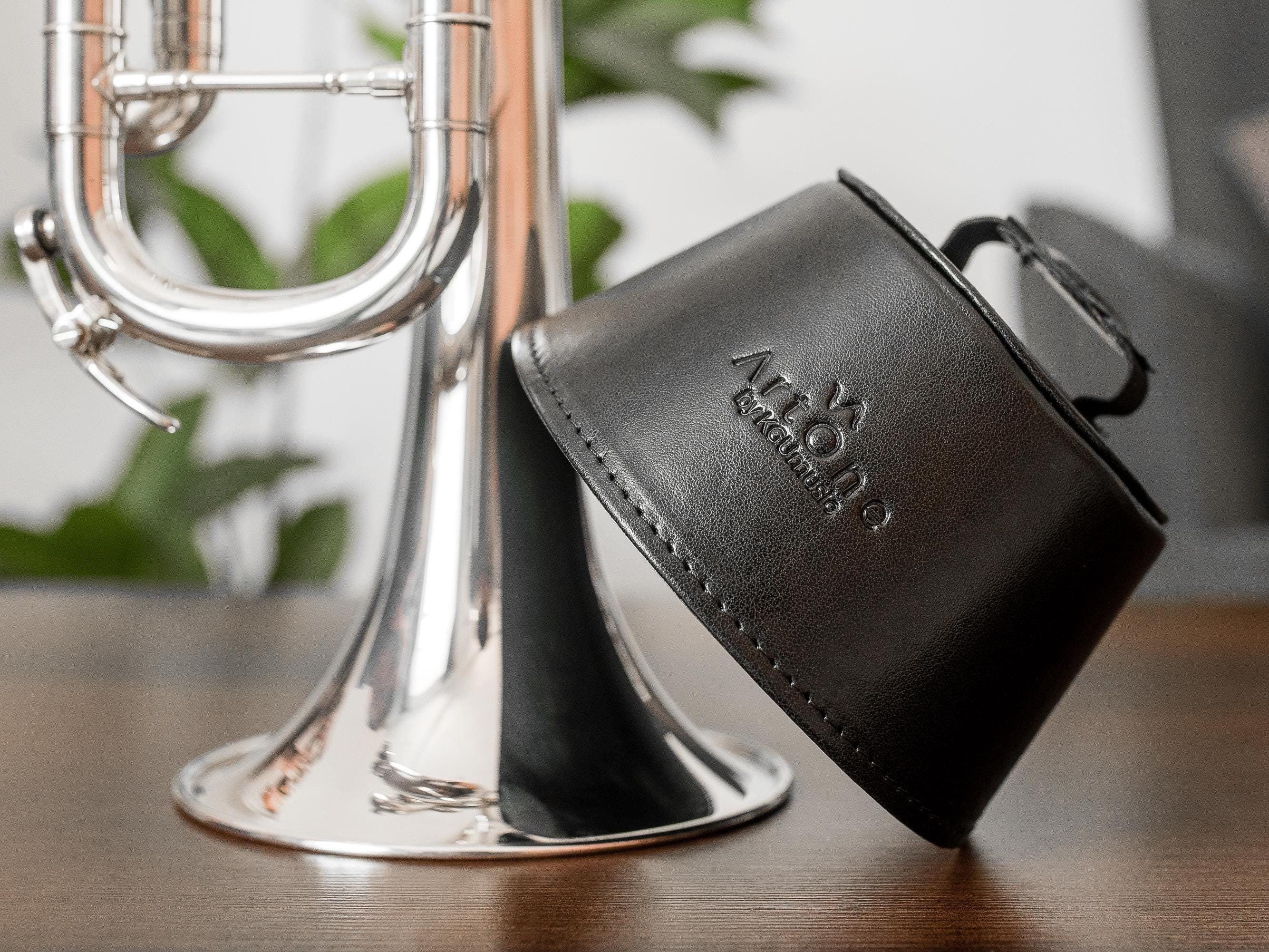 Vegan Leather TRUMPET MUTE with handler - Lightweight Plunger Mute with Magnetic Attachment. Lightweight Practice Mute. Trumpet Accessories