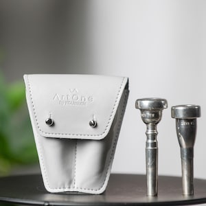 Trumpet MOUTHPIECE POUCH. Double holder for trumpet mouthpieces, crafted from vegan leather case. Protective mouthpiece bag Secure storage
