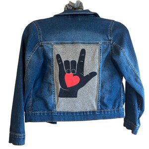 Jean Jacket Kids, Upcycled Clothing, ASL Gifts, Deaf Awareness, Sign Language Love, Scrunchie Set, Christmas Gift for Daughter, for Girls