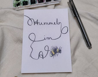 Bumblebees in the ass, hand lettering, postcard, greeting card, career change, reorientation calligraphy humor bee