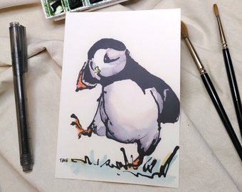 Puffin Puffin Postcard Greeting Card Ink Watercolor Painted