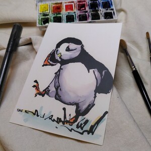 Puffin Puffin Postcard Greeting Card Ink Watercolor Painted image 4