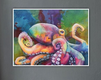 Art print octopus octopus sea colorful acrylic painting art print limited edition