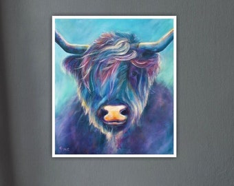 Art print highland cattle ox Highland cow acrylic painting art print limited edition