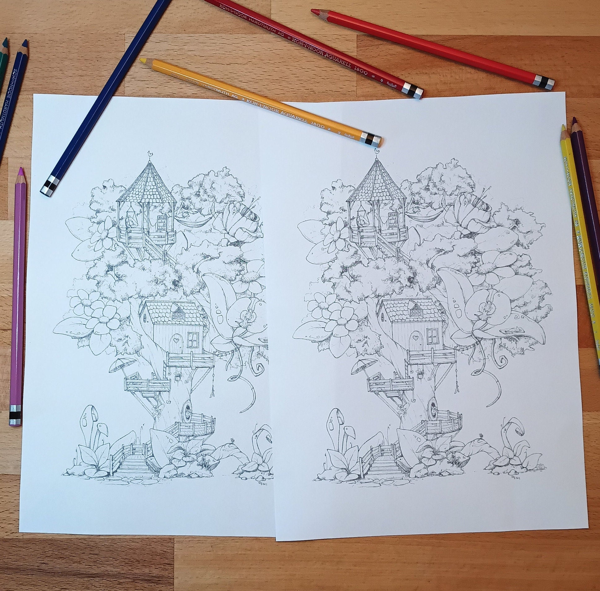Treehouse Colour In Treehouse Coloring Sheet for Adults and Detail-loving Children ...
