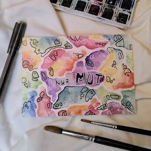 Grußkarte Nur Mut, Postkarte für den Neuanfang, Neues auf dem Lebensweg, buntes abstraktes Motiv mit Spruch
