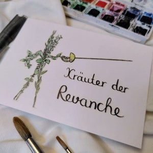 Watercolour painting for the kitchen, greeting card with herbs of Provence, puns for chefs image 6