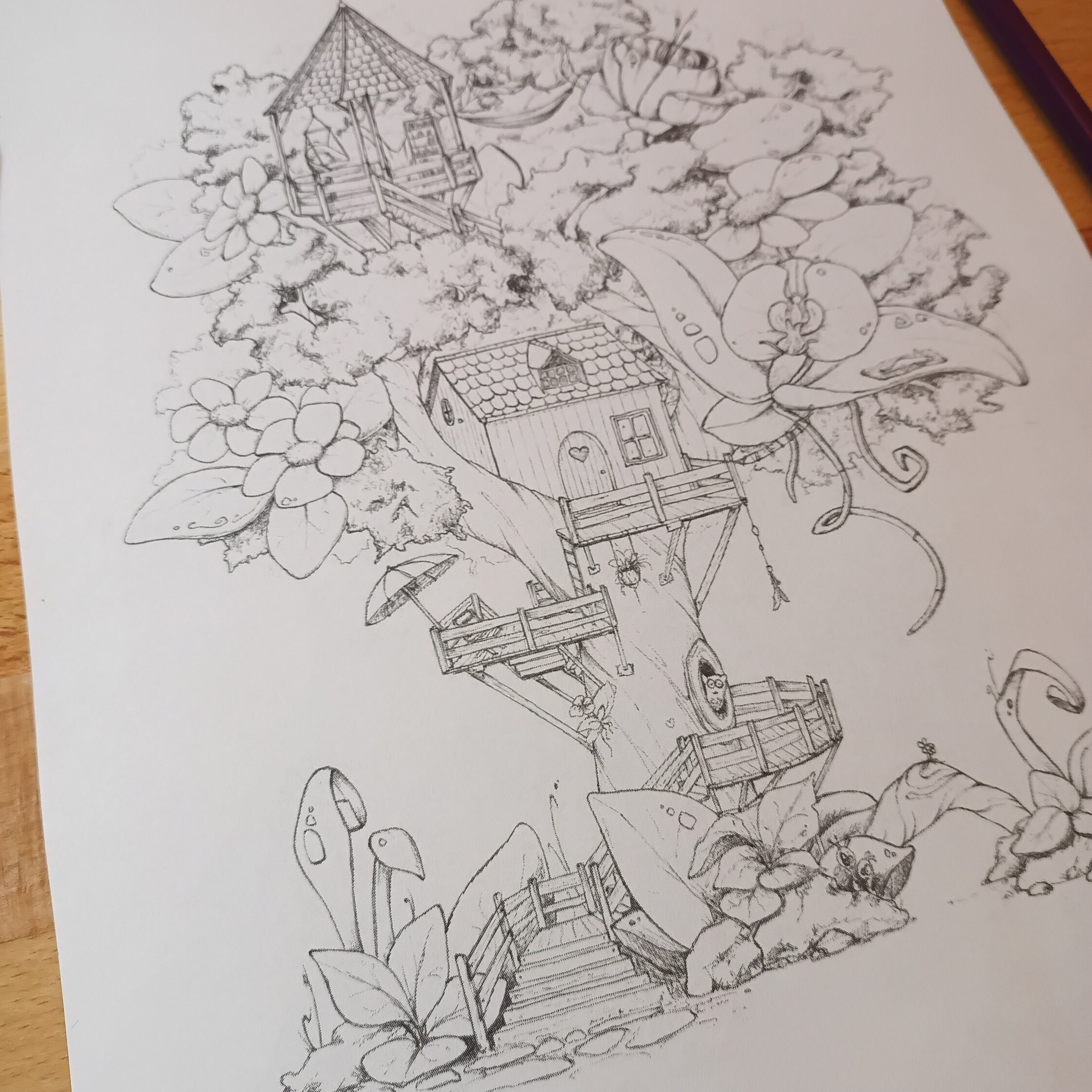 Treehouse Colour In Treehouse Coloring Sheet for Adults and Detail-loving Children ...