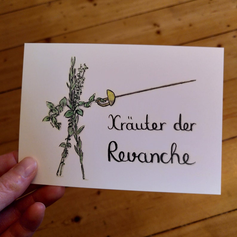 Watercolour painting for the kitchen, greeting card with herbs of Provence, puns for chefs image 4