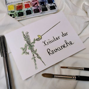 Watercolour painting for the kitchen, greeting card with herbs of Provence, puns for chefs image 2